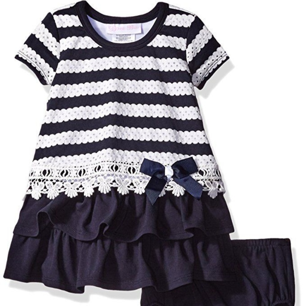 Bonnie Baby Nautical Stripe Knit A-line Dress Set Navy Blue Size 12 Mo NWT